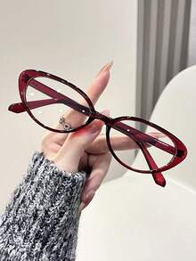 1 Pasang/ 2 Pasang Kacamata Wanita Motif Leopard Cat Eye Bingkai PC Warna Solid Bingkai Penuh Rivet Kustomisasi Fashion Flat Glasses - Clear - View 10