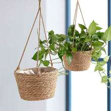 2 Woven Hanging Baskets, Dimensions 50 * 20 Cm, Lined With Plastic Film, Hanging Flower Baskets, Suitable For Decorative Garden Design With Flowers And Green Plants - 2pcs - View 3