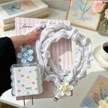 Floral Pattern Charger And Cable Protection Set, Durable Apple 18-20W Charging Cable Protective Case, Anti-Breakage Cable Organizer - Multicolor - View 3