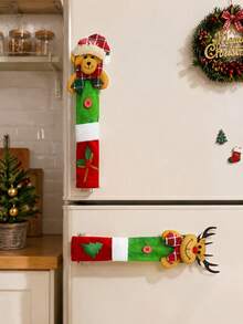 2pcs Christmas Cute Bear & Reindeer Fridge Handle Covers, Christmas Kitchen Appliance Handle Covers, Detachable And Reusable Protective Sleeve, For Christmas Decorations, Winter Holiday Home Decor, Refrigerator, Dishwasher, Microwave Decor - Reindeer Bear Style - View 4