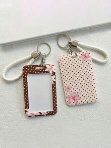 Soft Pink Lily Polka Dot Pattern Personalized Retractable Card Holder, Keychain Pendant Bag Charm, Student ID & Transit Card Protective Sleeve, Suitable For Office Workers And Students Daily Use - Multicolor - View 2