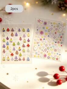 1/2 Sheets Atmospheric Christmas Nail Stickers, Holiday Style Nail Decals, Exquisite Nail Art Appliques, Colorful Christmas Tree Snowflake Star Heart Patterns, Vibrant Multi-Color Tones, Thin Yet Durable 3D Stickers, Firm Adhesion Without Peeling, Rich Complete Mixed Color Design, Suitable For DIY Nails And Press-On Nail Making, Easily Create Winter Christmas Atmosphere Fingertips - Multicolor - View 5