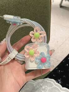 1 Set, 3D Candy Color Floral Data Cable Protector Compatible With Apple 18W/20W, Dopamine Style Data Cable Protector, Gift For Friends, Ideal Small Gift, Christmas Gift - Multicolor - View 4