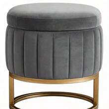 Velvet Storage Bench 130 Cm - Gold Metal Legs - Upholstered Storage Bench For Bedroom Hallway Living Room - Light Grey - View 6