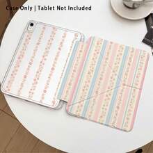 Striped, Floral Pattern Painted Effect Tablet Protective Case With Stand, Compatible With Honor 8/9/10/X8/X8A/X9/X8Pro/X9Pro, MatePad SE 11"/MatePad 11"/11.5", MatePad Pro, Apple 10th/11th Gen 2025 (A16), Galaxy Tab A7/A9 And Other Popular Models - Style 2 - View 2
