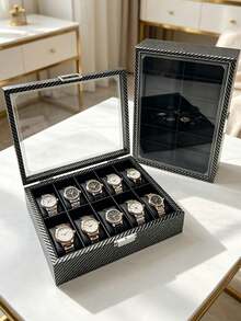 1/2/3 6/10/12 Slots Lockable PU Watch Box Glasses Jewelry Storage Watch Organizer - Multicolor - View 6