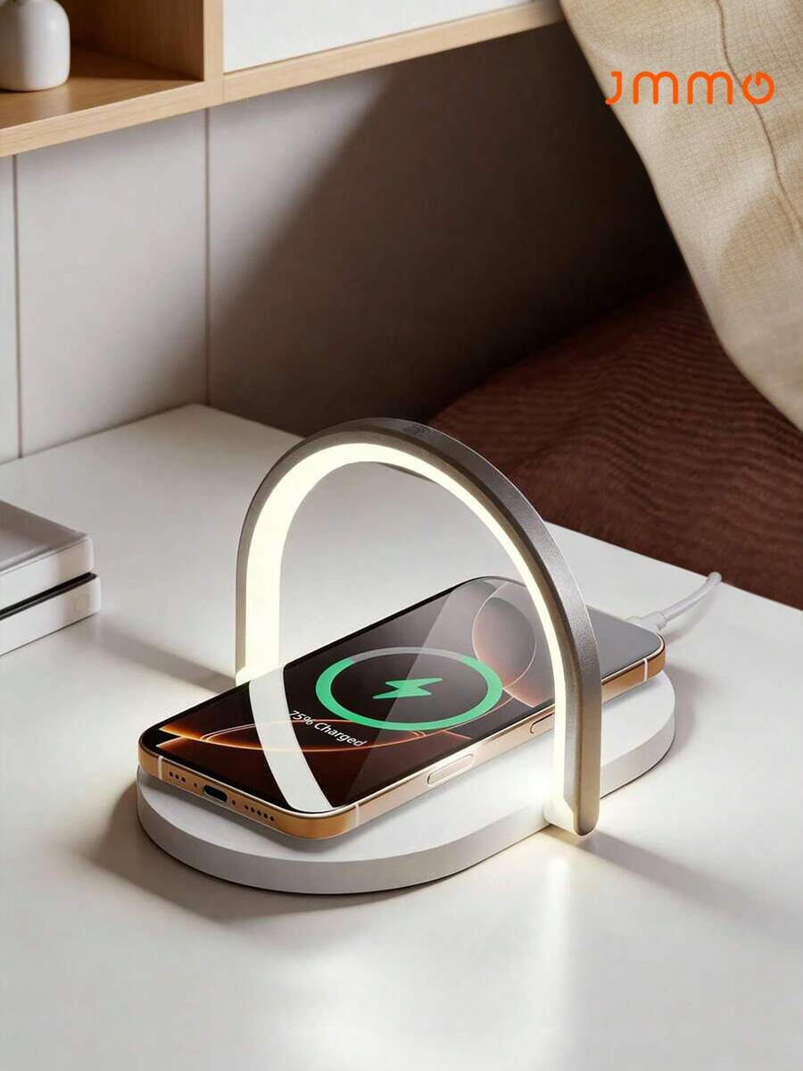 JMMO Wireless Charger With Night Light And Phone Holder, Fast Charging - White - View 1