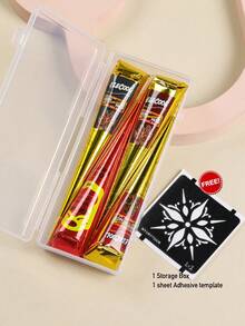 STARTTOOS 4件組（1黑+1紅+1棕+1深紅）身體藝術手繪紋身膏附收納盒，半永久紋身彩繪色膏，適用手腕與身體，長效顯色，植物基半永久紋身墨水 - 彩色 - 查看 9