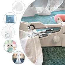 Juego de máquina de coser portátil de mano, adecuado para coser ropa, máquina de coser de mano, herramienta de costura multifuncional, perfecto para viajes y reparación de telas DIY en el hogar, fácil de usar para principiantes, accesorios de color aleatorio - Blanco - Ver 4