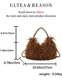 1pc Solid Color Plush New Women's Backpack, Shoulder Bag, Crossbody Bag, Fashion Square Handbag, Autumn/Winter New Style, Chain Strap, Suitable For Commuting, Shopping, Dating - Brown - View 9