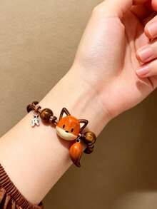 Cute Fox Pet Knitted Bracelet, Cartoon Fox Head & Tail Braided Adjustable Bracelet, Bohemian Handmade Beaded Jewelry Gift - Style 1 - View 3