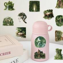 50pcs Forest-Themed Green Stickers, Transparent PET Creative Decorative Stationery Sticker - Black - View 7