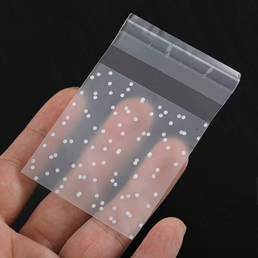 100pcs White Polka Dot Frosted Self-Adhesive Bags, Suitable For Gift Packaging, Jewelry Packaging Display And Retail Accessories