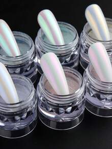FULL BEAUTY Pó de Unha Aurora 7 Cores com Bastões de Esponja, Pó de Glitter de Unha com Efeito Espelho de Pérola Iridescente Sereia, Pigmento Cintilante Neon para Decoração de Unhas DIY com Gel, Suprimentos para Unhas - Multicolorido - Visão 7