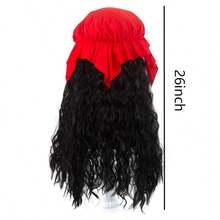 Halloween Men's Pirate Captain Cosplay Wig Set, Wig Turban, Eye Mask, Beard Set, Synthetic Wig Material, Suitable For Halloween Carnival Party, Pirate Cosplay, Stage Performance - Black - View 3