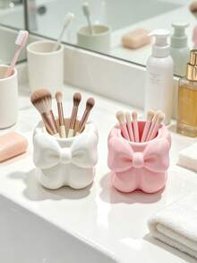 3D Printed Bow Makeup Brush Holder, INS Girly Style Desktop Pen Holder, Vanity Makeup Brush Comb Sundries Storage Bucket - Multicolor - View 9