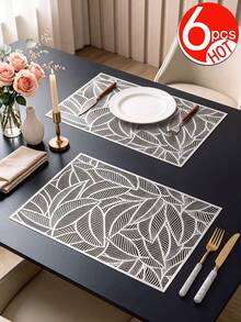 2-12pcs Gold Leaf Placemats, PVC Material Minimalist Style Foil Stamped Vase Mat, Washable, Easy To Clean, Wipeable, Non-Slip, Heat Resistant, Dining Table Placemats, Suitable For Room Decor, Home Dining Table Decor, Home Decor, Suitable For Holidays, Parties, Birthdays, Weddings And Dinners - Multicolor - View 9