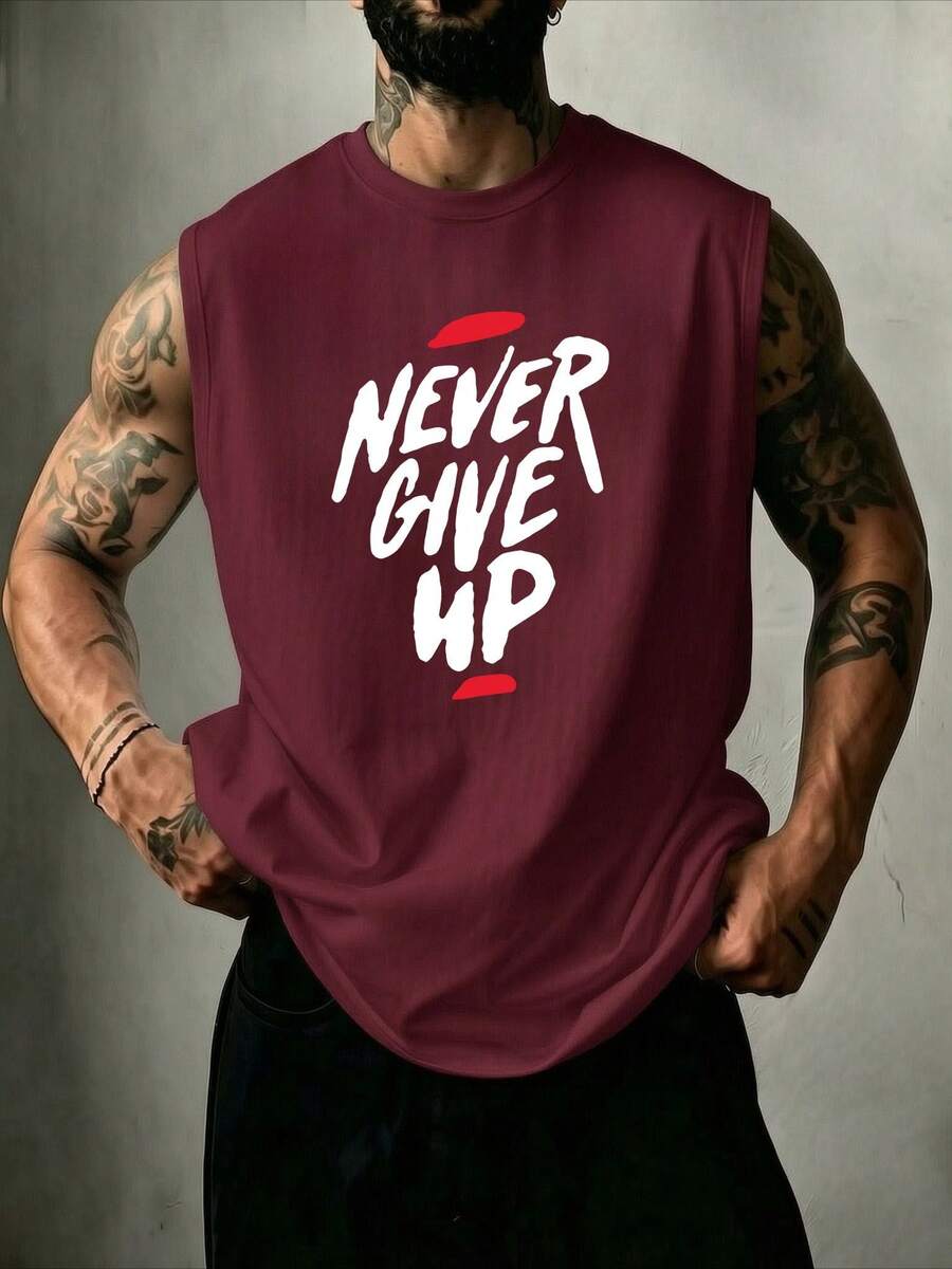 ZYNTH BALENO 男士夏季時尚「Never Give Up」印花背心，必備涼爽夏季運動穿搭