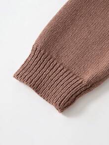 Autumn/Winter New Women's Big Tween Girl Solid Color Drop Shoulder Knit Pullover Sweater, Paired With Same Color Drape Straight Leg Pants, Casual Home & Outdoor Versatile 2 Pieces Set - Brown - View 4