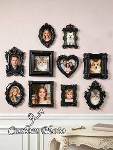 1pc Customized Black European Style 3D Floral Pattern Decorative Frame, Hand-Painted Resin Material DIY Wall Decor Hanging Ornament, Photo Frame, Enhances Home Atmosphere, Suitable For Home, Gathering, Party, Holiday As Wall Decoration And Photo Prop - Multicolor - View 1