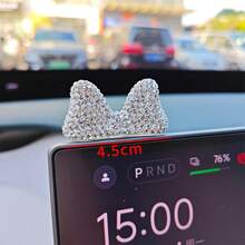 Diamond-Encrusted Bow Car Ornament, Delicate Rearview Mirror Accessory, Giftware. Diamond-Embellished Bow Car Decor, Perfect For Car Screens. - Bow - View 5