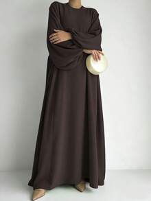 Elegant Multi-Color Solid Color Ruffle Trim One-Piece Headscarf & Robe Set, Loose Fit Modest Long Dress, Suitable For Middle East Daily Wear - Multicolor - View 4