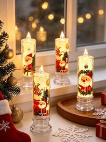 4pcs Christmas LED Electronic Candles, Santa Claus Flameless Night Light, Scene Decoration Props Holiday Candles, Silent (Battery Included), Suitable For Home Decor, Holiday Birthday Party Atmosphere Lighting - Multicolor - View 3