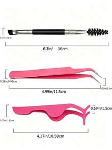 3/2/1pcs Curved Tweezers, Eyelash Curler And Eyelash Brush Set, Combination Of Curved Tweezers And Curved Eyelash Curler, Better Meets Multi-Layer Eyelash Extension Needs, Enhances User Experience - Multicolor - View 2