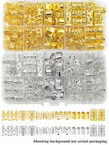 120件組 編髮飾品 金色髮箍 多款戒指式可調節髮珠 適用於編髮與髒辮的女性髮飾配件 - 彩色 - 查看 2