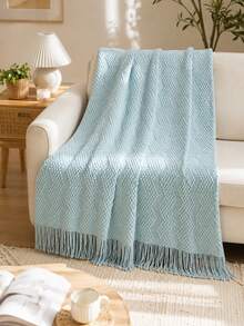 Comfortable Knitted Blanket With Ruffle Detail, All-Season Use, Multi-Purpose Comfort, Suitable For Camping, Sofa, Sunbathing And Napping, Essential Ruffle Knitted Blanket For Camping, Camping Blanket - Bubble Wavy Light Blue - View 4
