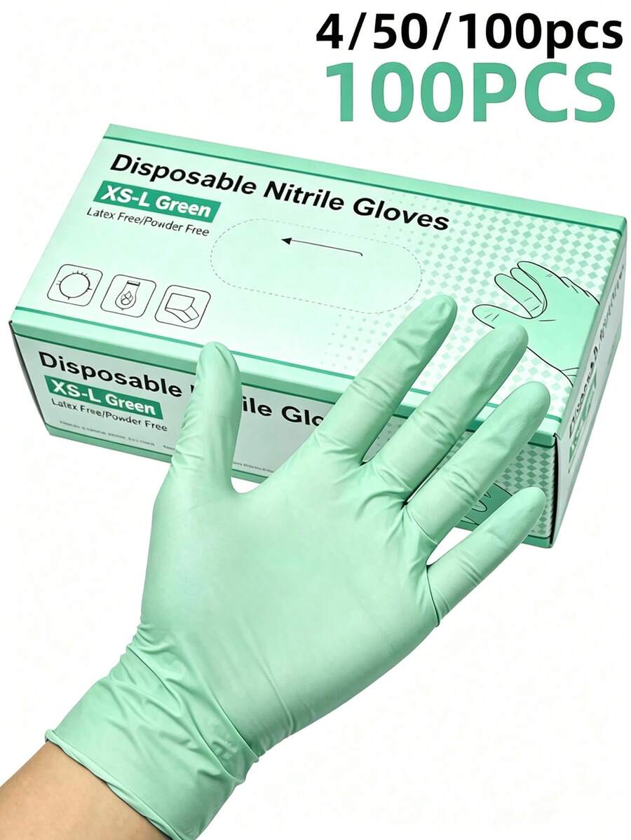 Disposable Light Green Nitrile Gloves, Multi-Scenario Use, Suitable For Tattooing, Hair Dyeing, Pet Grooming, Kitchen Cleaning, Crafting, Home Daily Cleaning (No Box) 4/50/100Pcs