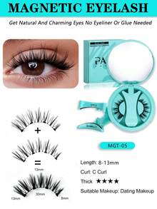 1 Pair Magnetic Eyelashes Reusable Magnetic Eyelashes With Applicator, No Adhesive Required, Natural-Looking Eyelashes, Eyelash Curler Set, Easy To Wear And Remove By PALM LASHES - Black - View 3