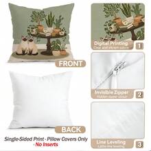 4pcs/1pc Green Plant Cat Pattern Pillow Case Without Insert, Single-Sided Printed Pillow Case, Suitable For Living Room Bedroom Home Decor, All-Season Pillow Case - Multicolor - View 4