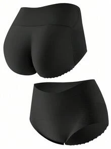 1pc Women's Tummy Control Butt Lifting Micro Shaping Panties, Padded Butt Lift Shaping Underwear - Black - View 11