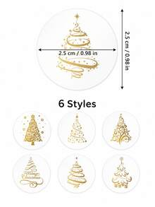 1500PCS/3ROLL Gold Foil Christmas Tree Round Stickers Roll, Self‑Adhesive Labels For Gift Sealing Decor - Multicolor - View 4