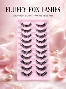 1. Fluffy Fox‑Eye False Eyelashes 10 Pairs, 3D Wispy Mink‑Like Lashes - Black - View 7