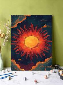 DIY Fiery Radiant Sun In Dark Sky (Frameless Or Framed 8x12 / 16x20 Inches) Paint By Numbers Kit (Acrylic) Arts & Crafts For Adult Beginners, Home Wall Decor, Unique Holiday Gifts And Creative Relaxation Art - Sets - View 5