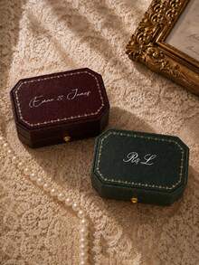 Personalized Octagonal Ring Box, Vintage Leather Style, Can Hold Two Wedding Rings,And Can Be Customized With The Couple's Names As An Engagement Gift - Multicolor - View 2