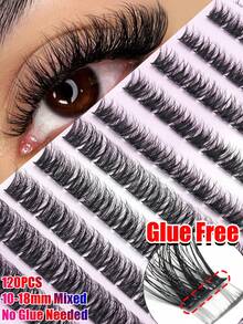 120pcs Self-Adhesive False Eyelash Clusters, Fluffy & Natural, DIY Eyelash Extension, Customizable, Suitable For Beginners, For Home, Travel, Party Use, Glue-Free False Eyelashes - D - View 9