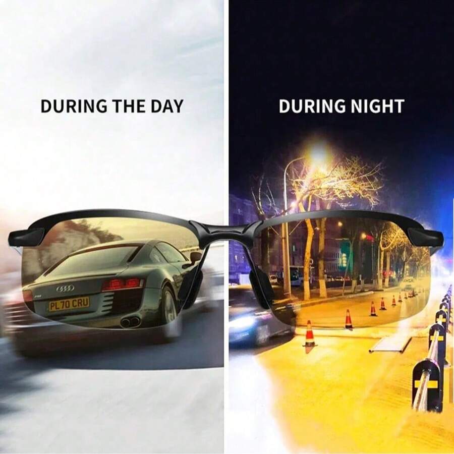 1 Pair Anti-Glare Day & Night Vision Driving Glasses, Photochromic Driving Eyewear Suitable For Various Driving Scenarios - A - View 1