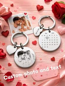 Customized Laser Engraved Date Keychain, Stainless Steel DIY Calendar Keyring, Special Date Gift, Photo Keychain, Family Gift, Anniversary Gift, Personalized Gift, Birthday Gift, Bag Charm - Silver - View 11