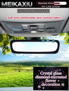 MEIKAXIU Sparkling Skin-Friendly Soft Fabric Artificial Crystal & Rhinestone Flower Bling Bling Elastic Car Rearview Mirror Cover, Car Interior Mirror Sleeve Decorative Accessory For Women - Rhinestone Crystal Flower Rearview Mirror Cover - View 8