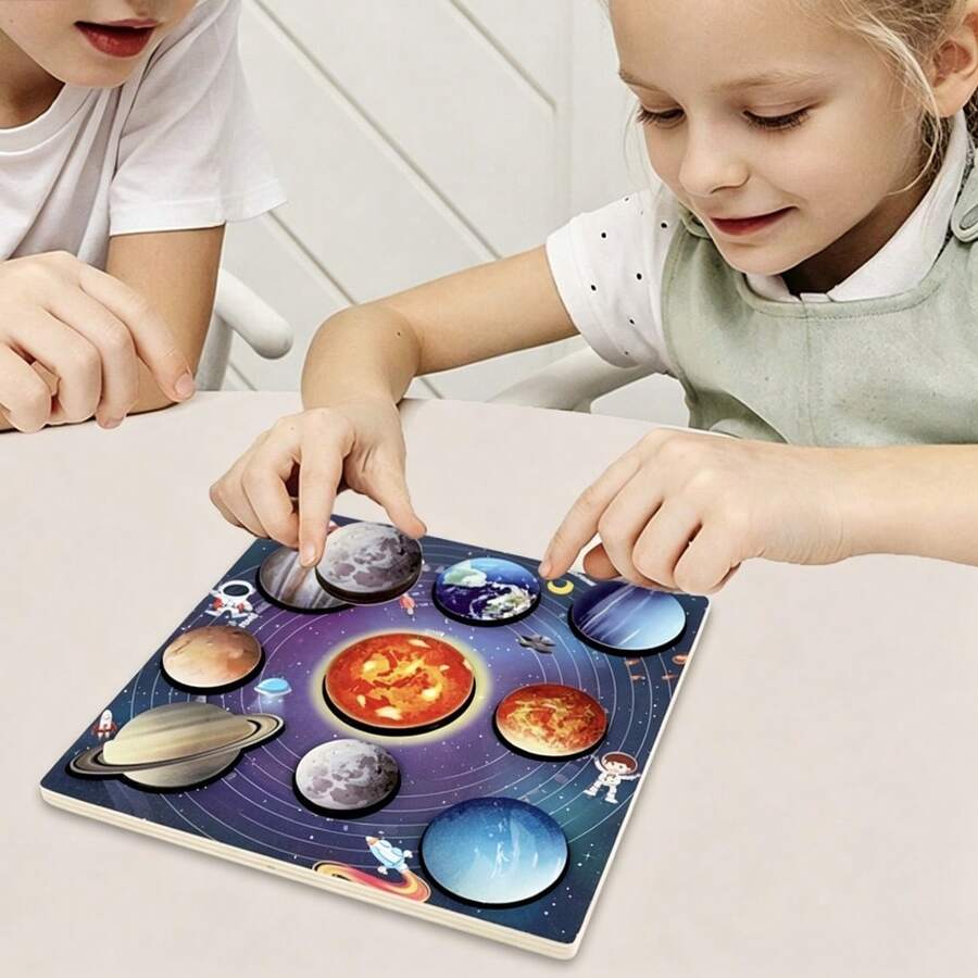 1 Set Space Solar System Puzzle Board, Children's 8 Planets Universe Planet Matching Puzzle, Science Popularization Enlightenment Wooden Educational Toy