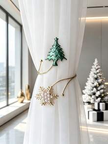 2pcs Christmas Alloy Curtain Tiebacks Reindeer Snowflake Christmas Tree Christmas Curtain Decorations Living Room Curtain Tie - Christmas Style - View 9