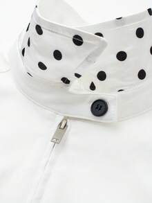 Old Money Style Vintage Collar Colorblock Polka Dot Fitted Jacket - White - View 3