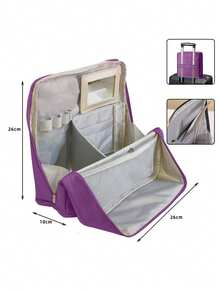 Upright Cosmetic Bag, Large Capacity Multi-Functional Portable Travel Business Toiletry Bag, Spacious Stationery Storage Bag, Multi-Compartment Design + Fabric + Mesh Pockets, Portable Skincare Products Storage, Gift For Women, Christmas Gift, Great Gift For Her,Pouch,Makeup Pouch,Travel Essential - Multicolor - View 17