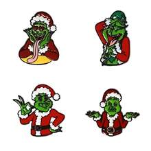 The Grinch 4pcs-Christmas Monster Cartoon Brooch Green Fur Monster Metal Badge Cute Anime Pin Decoration - Anime Badge - View 4