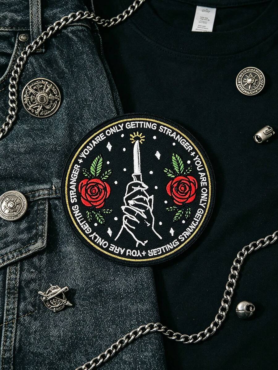1pc/2pcs/4pcs/5pcs/6pcs/8pcs/10pcs Rose Hand Round Embroidered Iron‑On Patch - Multicolor - View 1