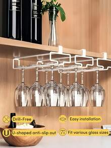 1/2/3pcs Cabinet Mounted Wine Glass Rack, Tall Glass Storage Rack, Kitchen Hanging Metal Glass Cup Holder, Space-Saving, Easy Installation, Anti-Slip, No-Drill Glass Cup Storage Rack, Suitable For Kitchen, Bar, Cafe - Multicolor - View 10