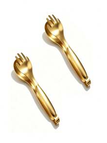 1/2/3pcs Thickened Stainless Steel Finger-Shaped Food Tongs, Designed For Searing Steak And Grilling, Buffet BBQ Food Clips - Gold - View 8